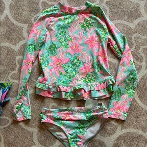 Lilly Pulitzer kids rashguard two piece swimsuit euc 6